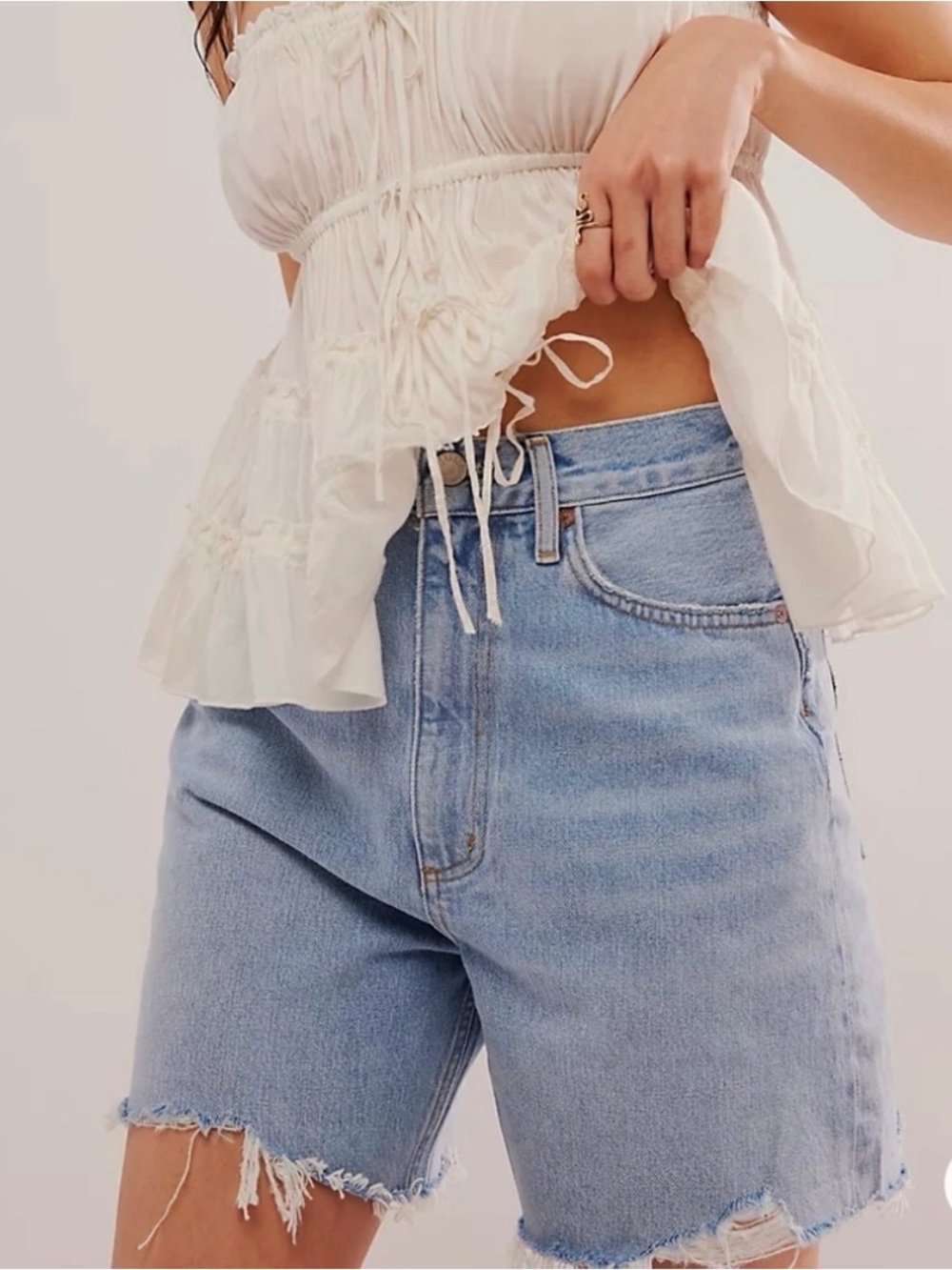 AGOLDE Light Blue High-Rise Boyfriend Denim Shorts